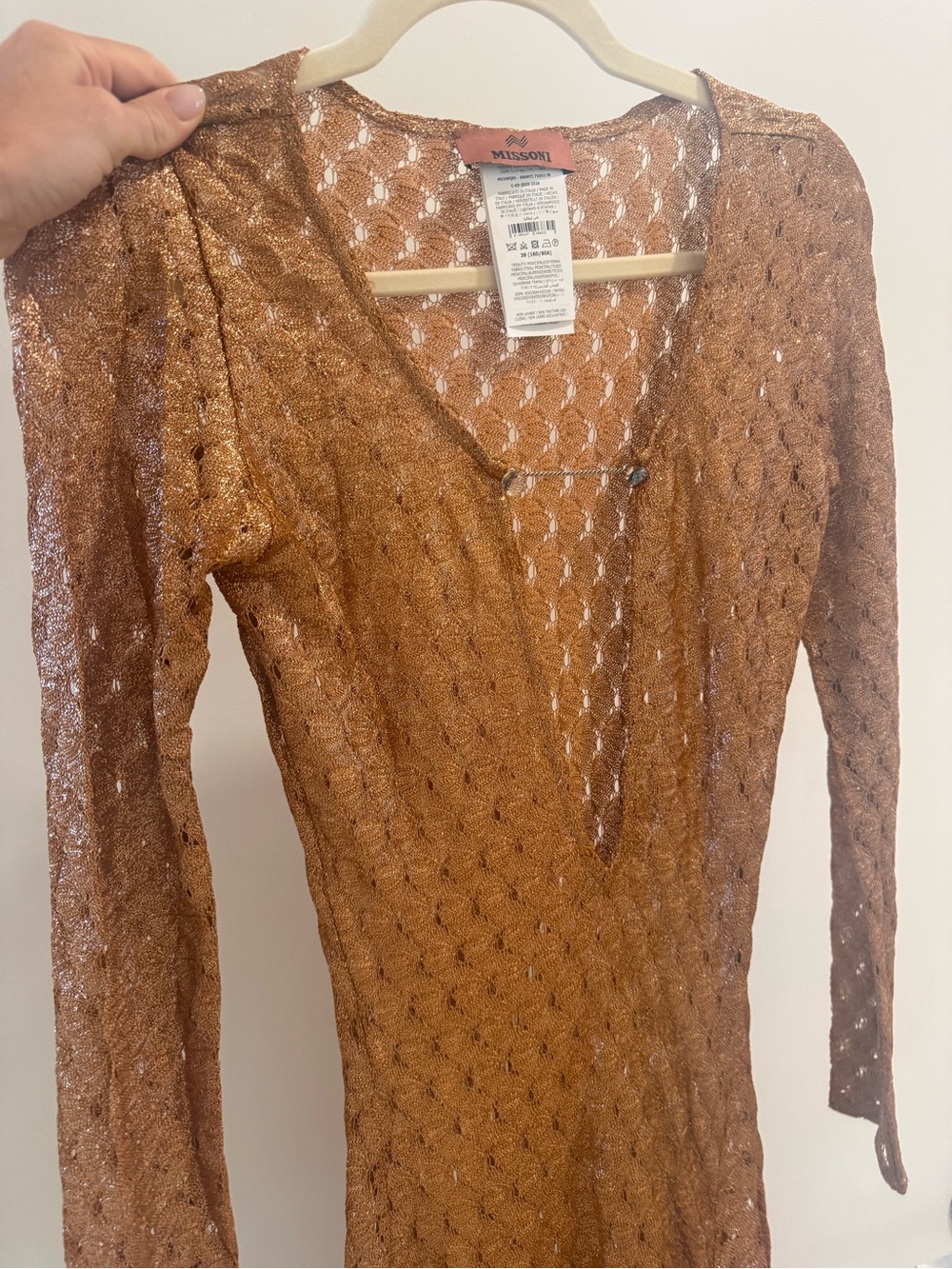 Missoni Brown Openwork V-Neck Long-Sleeve Knit Metallic Dress - Picture 6 of 6